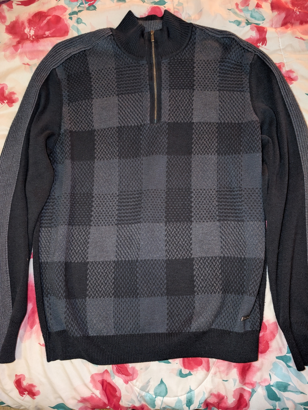 Calvin Klein Men's Zip-Up Checkerboard Sweater - Black & Gray